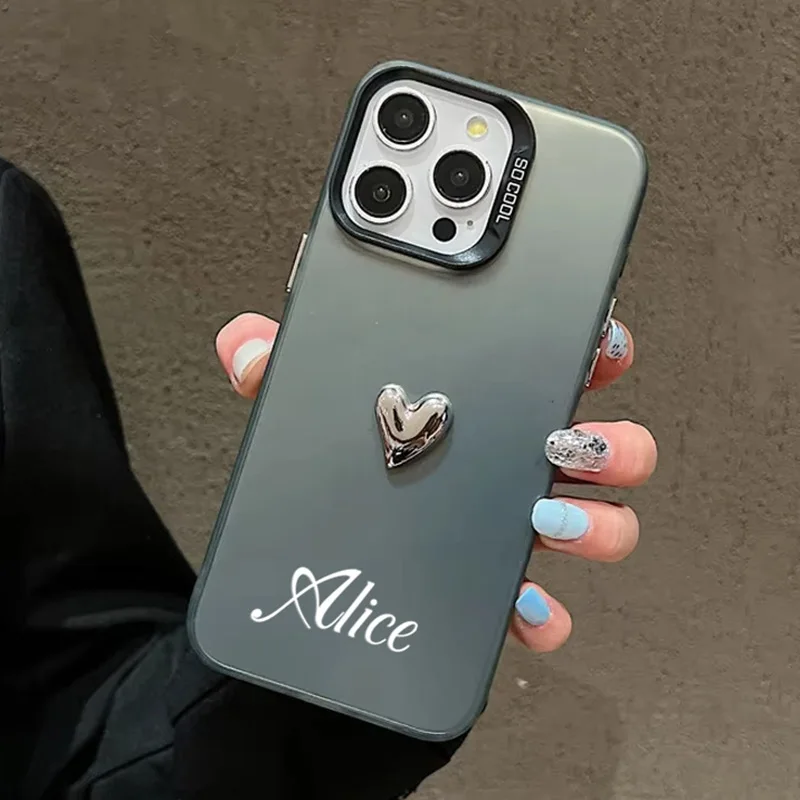 Custom Personalized Name Cute 3D silver Love Heart Phone Case For Xiaomi Mi 14 13 12 11 Lite 13T 14T Pro Poco X6 X5 F5 X3 M6 Pro