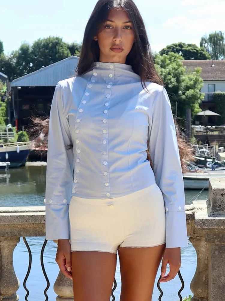 

Однотонное двубортное короткое пальто, женская повседневная тонкая куртка с полувысоким воротником и длинными рукавами, женская куртка 2025 года, повседневная уличная верхняя одежда