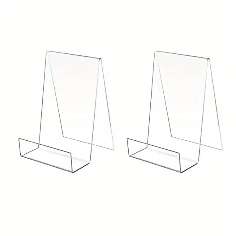 2Pcs Heavy-Duty Acrylic Easel Stands, Clear Minimalist Frame, Stable Base for Tablets, Posters, Books, Smartphone Display
