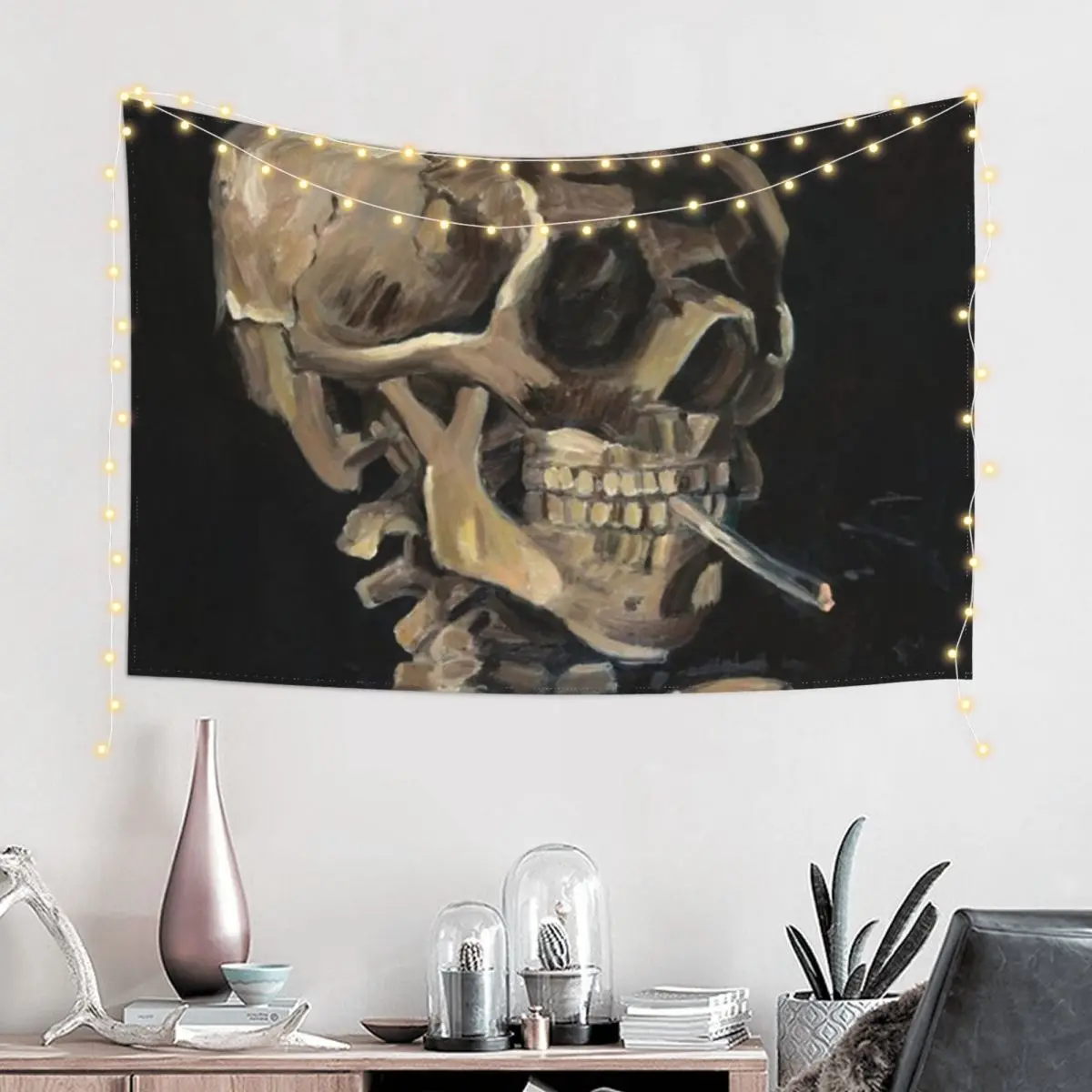 Vincent Van Gogh Skull with Smoking Dark Tapestry Decoration For Bedroom Outdoor Decoration Tapestry