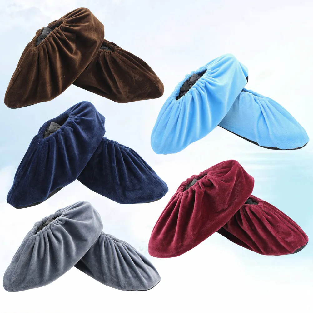 

5Pairs Anti-Skid Shoes Cover Household Thicken Reusable Overshoes Washable Breathable Shoe Pouch Brown -Blue Navy Blue