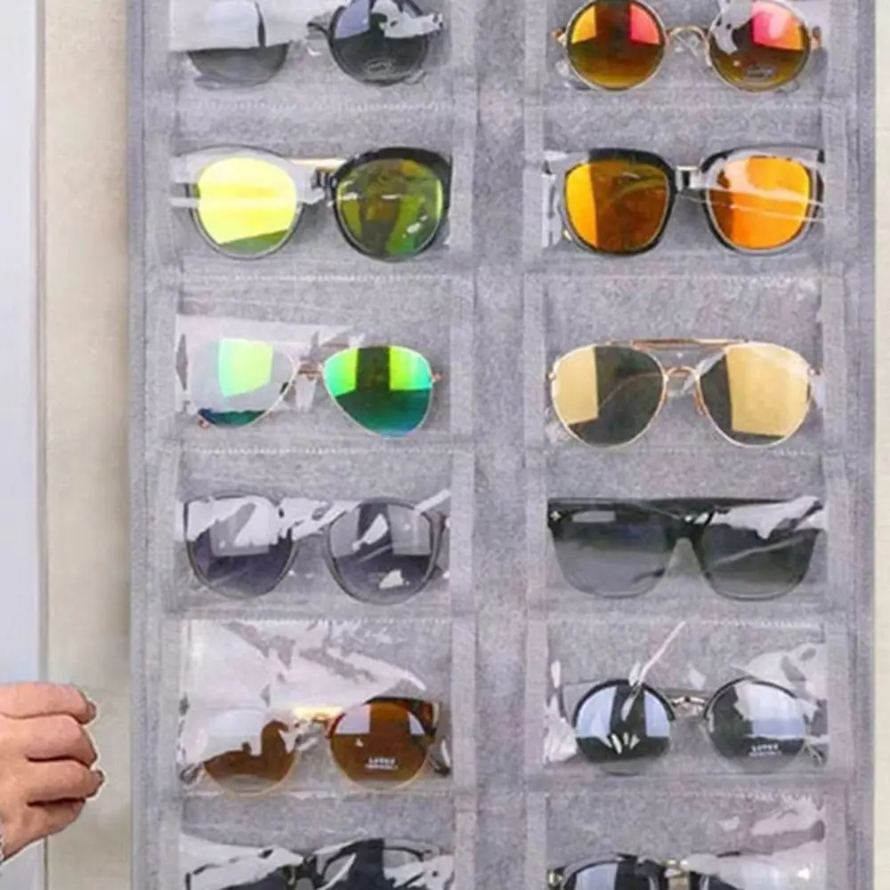 16 Slots Sunglasses Storage Hanging Bag Dust Proof Wall Mounted Glasses Display Rack Save Space Foldable