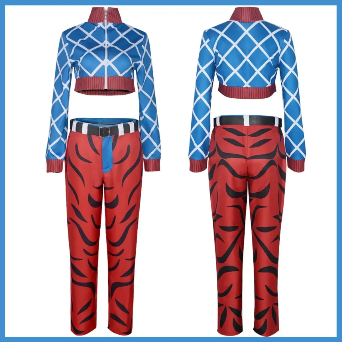 Disfraz de JOJO's Bizarre Adventure para hombre, traje de Cosplay de viento dorado, Guido Mista, Tops a rayas, uniforme de manga larga, traje de fiesta de Halloween