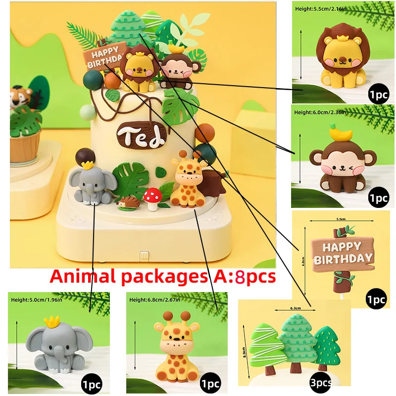 Wald Kleintiere Kuchendeckel Eichhörnchen, Nilpferd, Zebra, Giraffe, Gräser, Obstbäume für Jungen Kindergeburtstag Partydekorationen – Detail 22