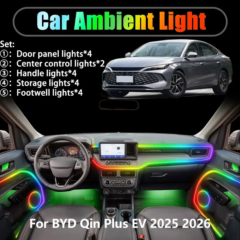 

For Qin L DM-i Seal 6 DM-i 2025 2026 2/18 in 1 Car ambient lighting Led trunk interior led lights USB RGB Ensemble Streamer Auto