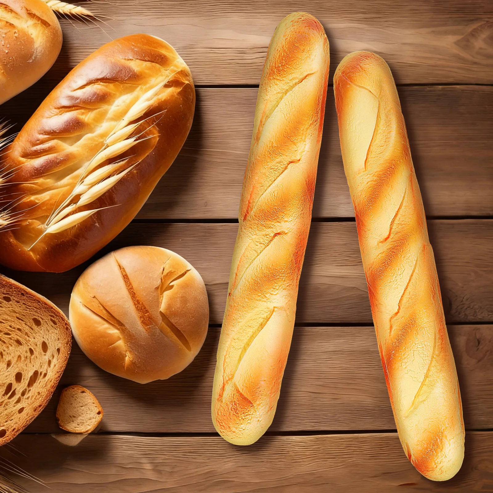 

2Pcs PU French Bread Artificial Fake Bread for Bakery Cafe Kitchen Decor Realistic Food Prop Fake Food long-shaped bread Kitchen
