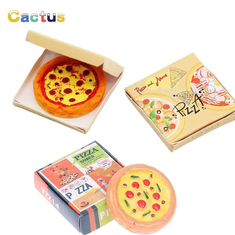 1 Set 1:12 Dollhouse Miniature Pizza with Packing Box Model Kitchen Food Decor Toy Doll House Accessories Kids Pretend Play Toys