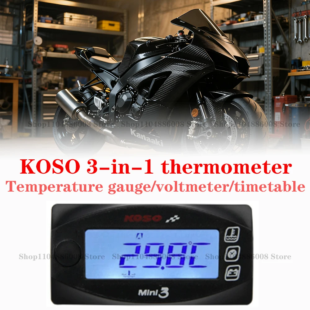 

KOSO 3 in 1 Water Temperature Gauge Voltmeter Time Gauge For Motorcycle Instrument Mini LED Digital Display Accessories Modifica