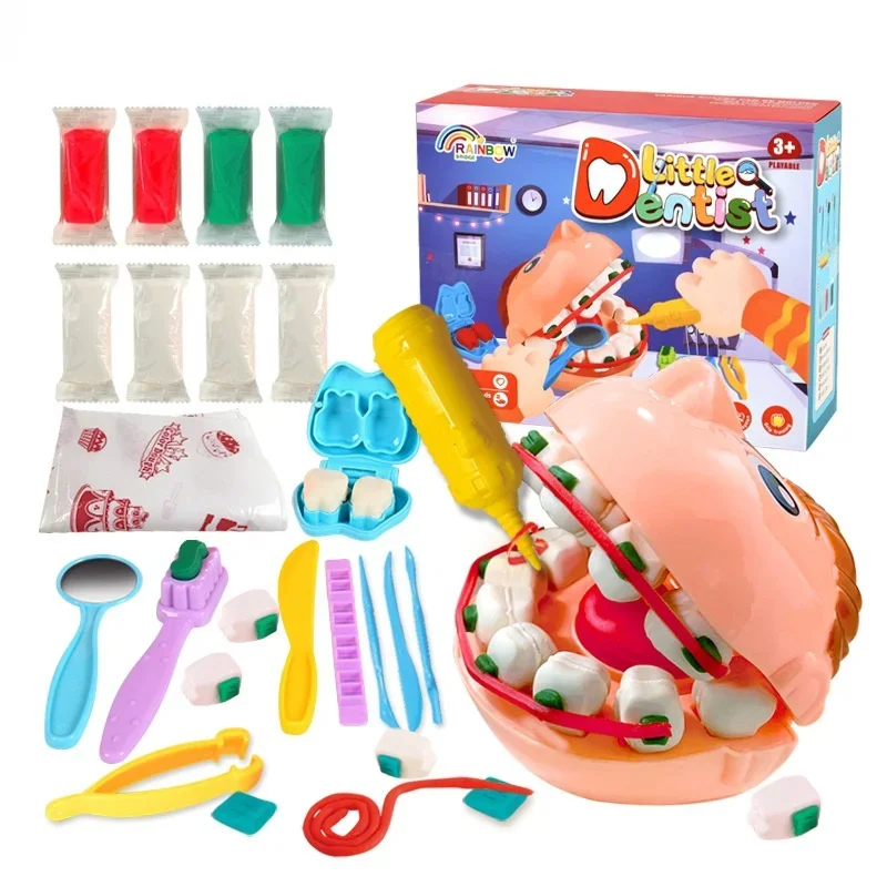 Ferramentas De Plasticina Pretend Play Toy para Crianças, Cheque Dentista, Conjunto De Modelos De Dentes, Molde De Argila, Brinquedos De Aprendizagem Precoce, Role Play