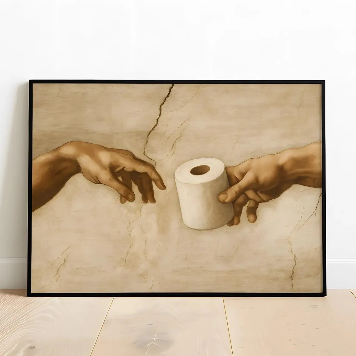 Michelangelo Toilet Paper Canvas Prints, Classic Art Toilet Humor Poster, Funny Bathroom Wall Art, Quirky Renaissance Decor