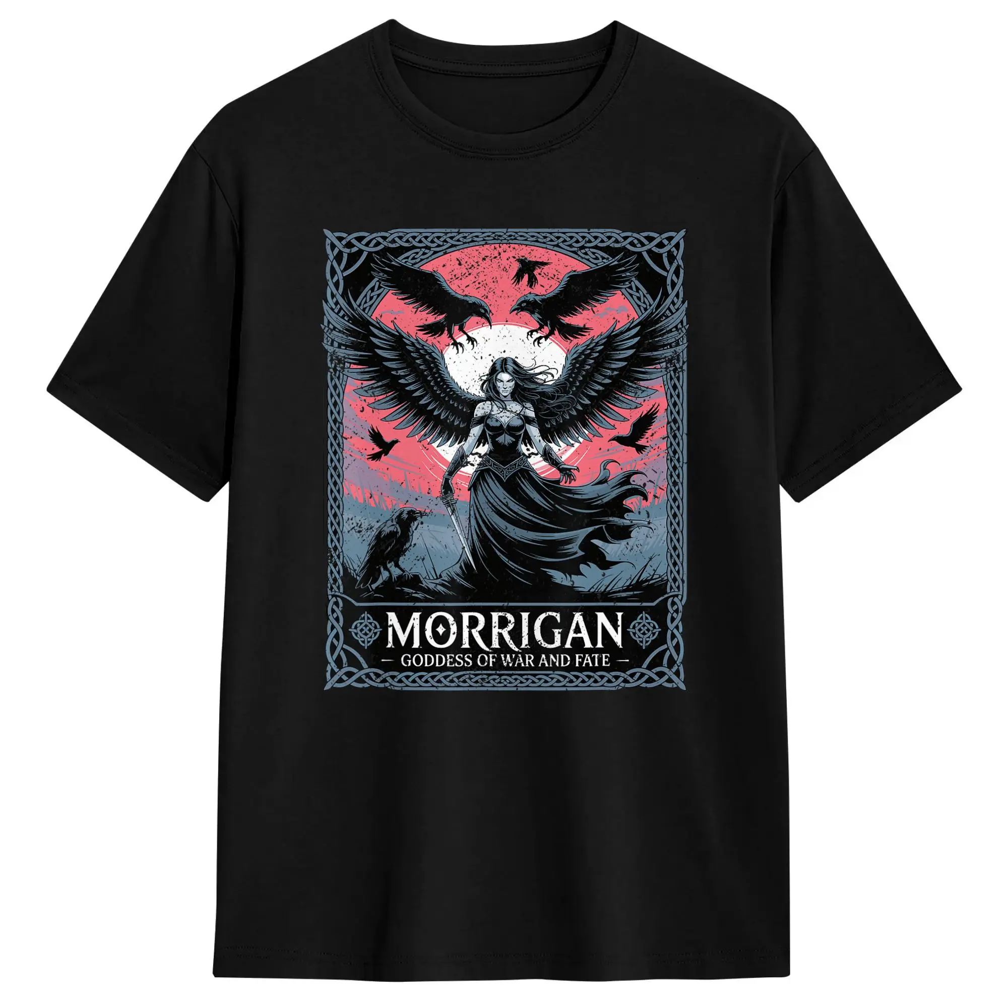 Vintage T-Shirt Morrigan Goddess of War and Fate with Ravens and Wings Cotton T Shirts  Hipster Tee Shirt  Short Sleeve Tops,
