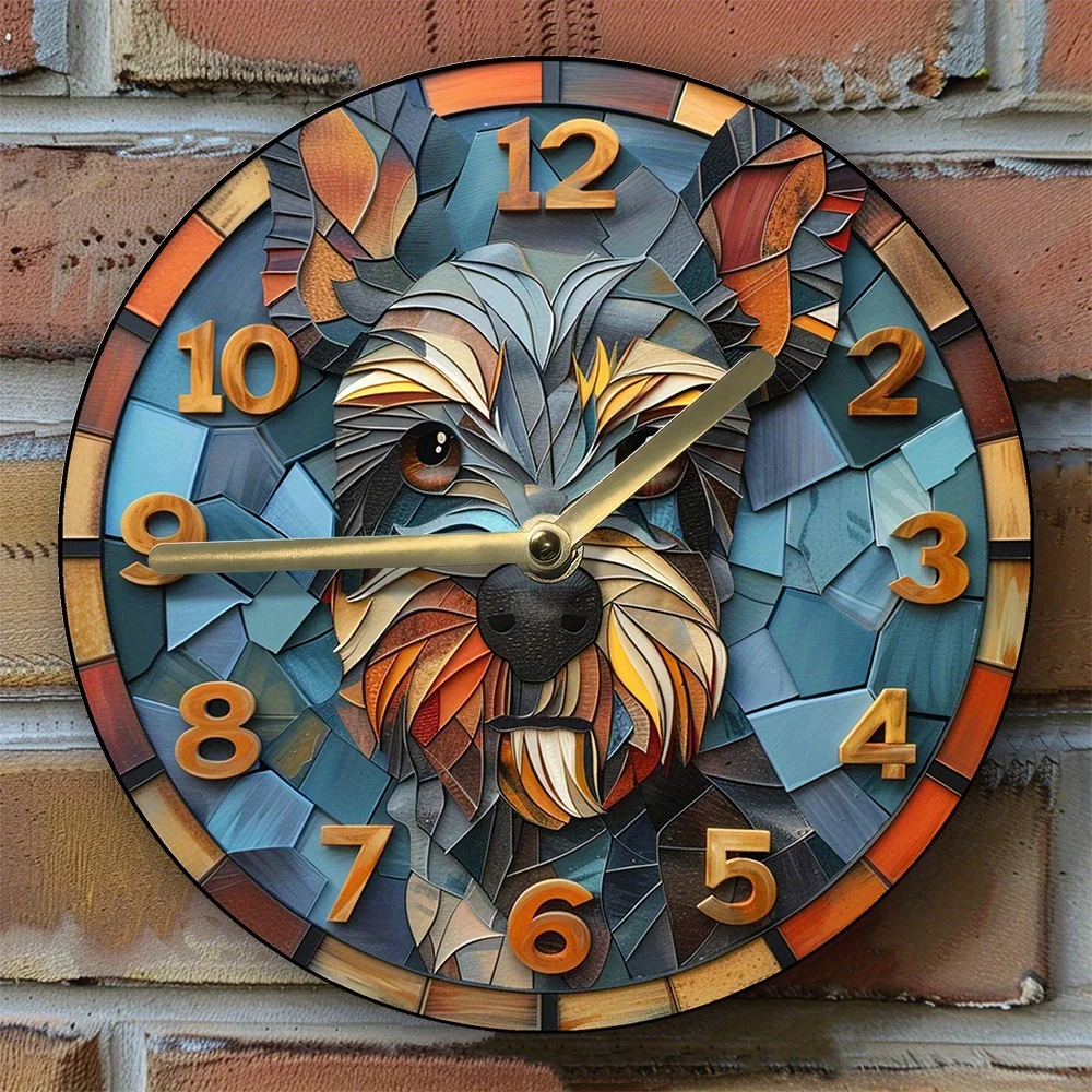 Schnauzer-Themed Silent Wall Clock, Aluminum Metal, Pet Lover'S Decor, Perfect For Apartments & Children'S Rooms