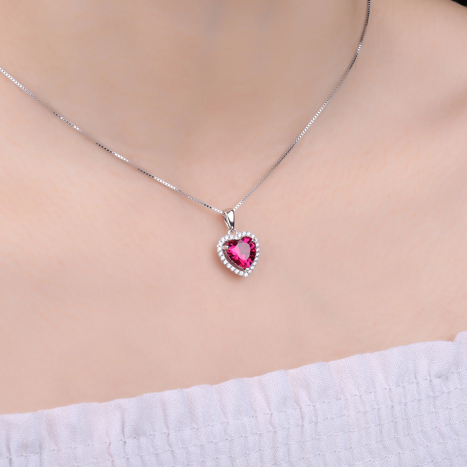 JewelryPalace Heart Love Created Red Ruby 925 Sterling Silver Pendant Necklace Gemstone Statement Necklace Women No Chain