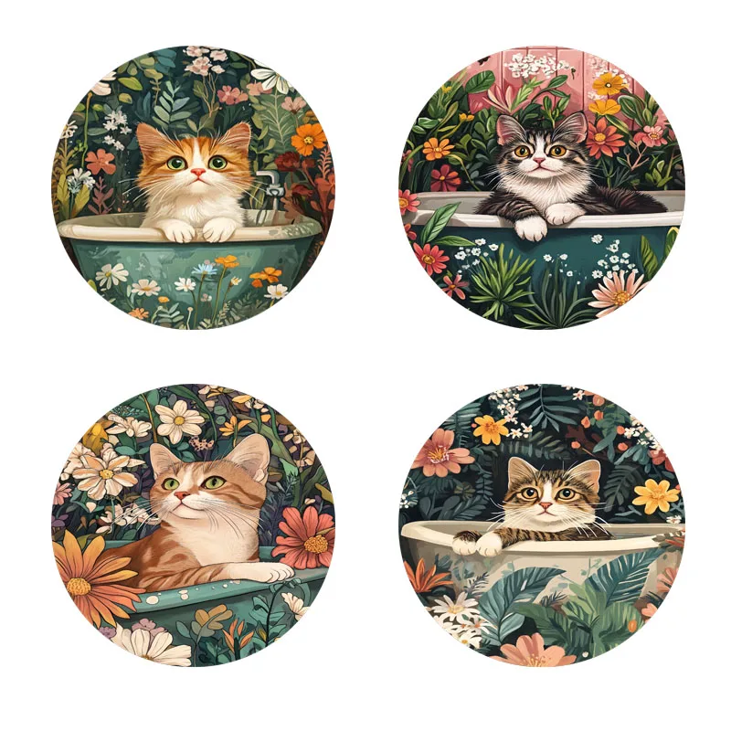 4 cat-printed coasters, suitable for daily family gathering 