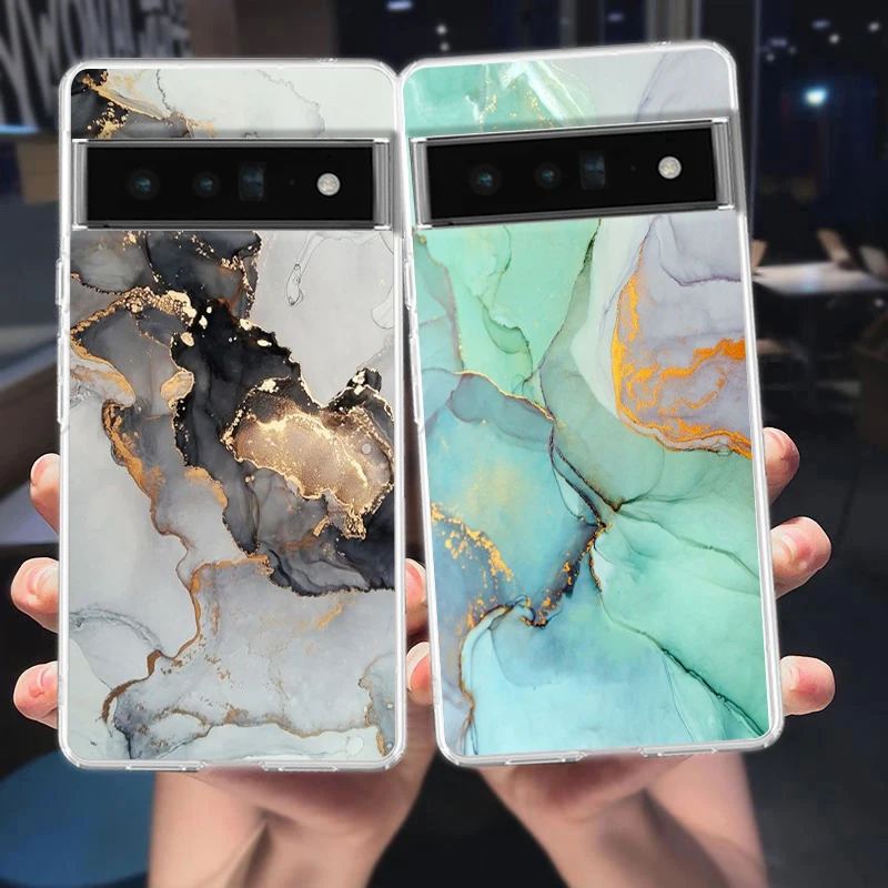 Marble ink and wash For Google Pixel 9 8 7 6 Pro Phone Case Soft For Pixel 6A 5 4 5A 4A 3A XL 5G Silicone Shockproof Clear Cover