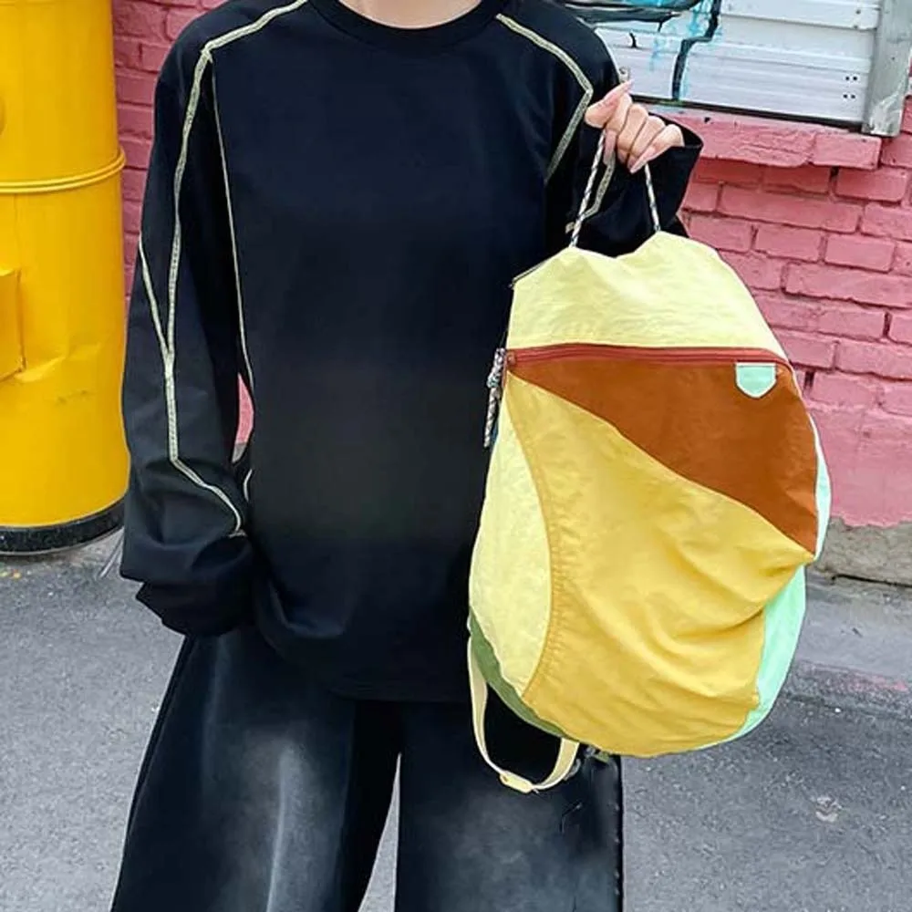 

Durable Contrast Color School Bag Large Capacity Scratch Prevention Nylon Sport Daypack Fixed Webbing Polyester