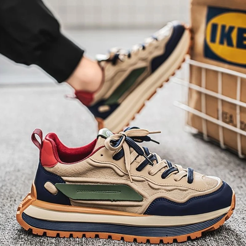 

2025: мужские повседневные кроссовки, дышащая обувь на платформе, увеличивающая рост, новые нескользящие кроссовки на мягкой подошве, модная обувь для папы