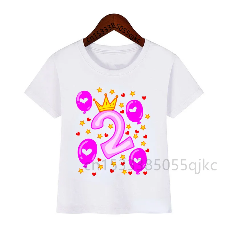 Baby Girl Crown Numbers 1-10 Birthday T Shirts Custom Girls Clothing Personality T Shirts Birthday Age Name T Shirt Clothes