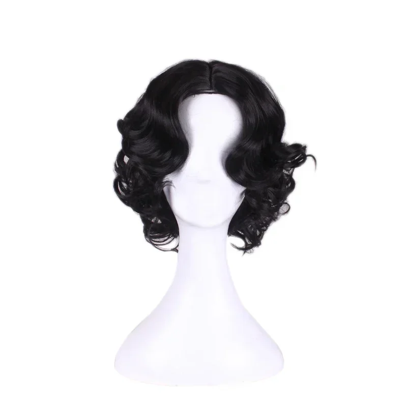 Anime Snow White Princess Girls Adult Women Short Bob Wave Black Cosplay Wig Halloween Party Wigs or red bowknot hairband