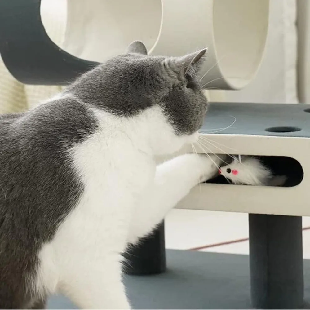 Contemporary Cat Tower with Multiple Levels, Scratching Board, and Jumping Platforms