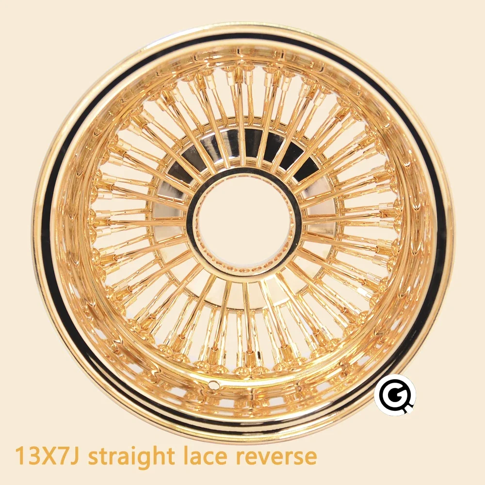 13inch 72 Spoke Wire Wheel Chrome Gold Straight Lace Reverse Vintage Classic Carriage Wheel for Lowrider Air Ride Suspension