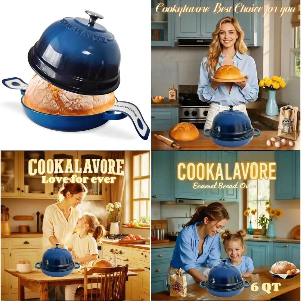 

Enamel Bread Oven for Sourdough Baking, 6 Quart Capacity, 10.5-Inch Diameter, Ideal for Homemade Bread, Blue