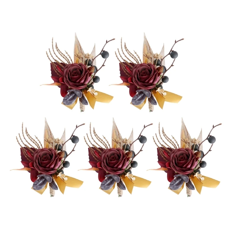 Elegant Silk Dusty Rose Boutonniere 5 Pack for Weddings and Formal Event