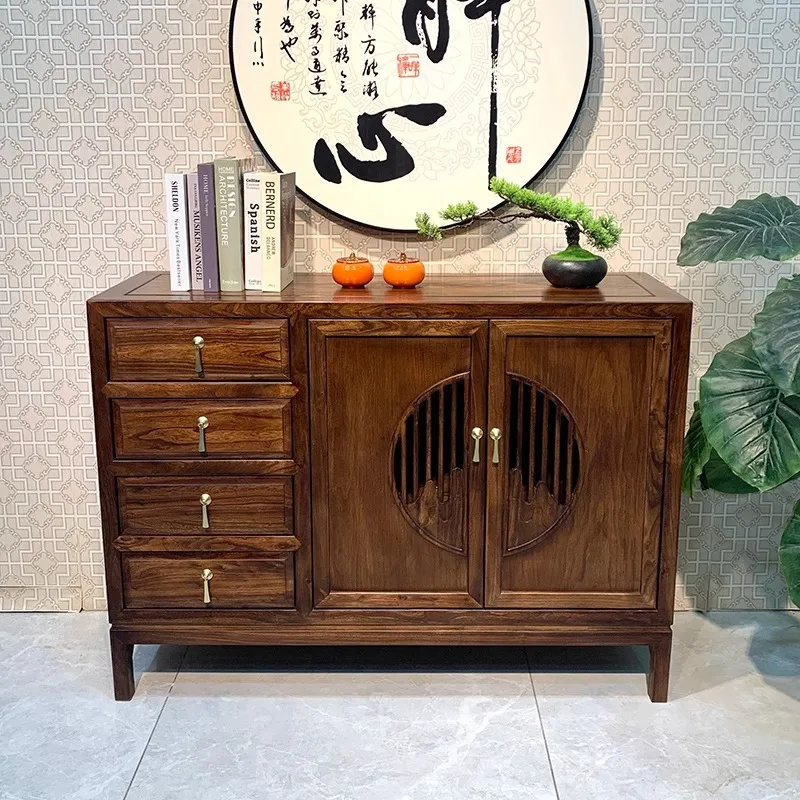 Old elm new Chinese-style solid wood dining side cabinet, kitchen against the wall, simple shelf, living room household small