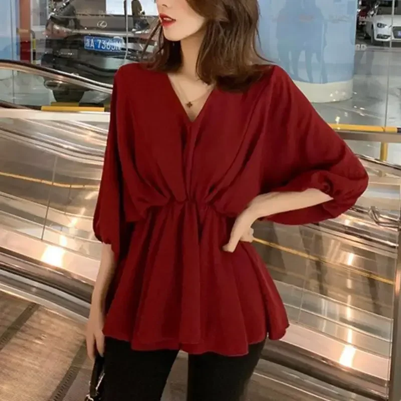 Blouse Women V-neck Shirt Female Autumn Loose Shirt Top Blusas Ropa De Mujer