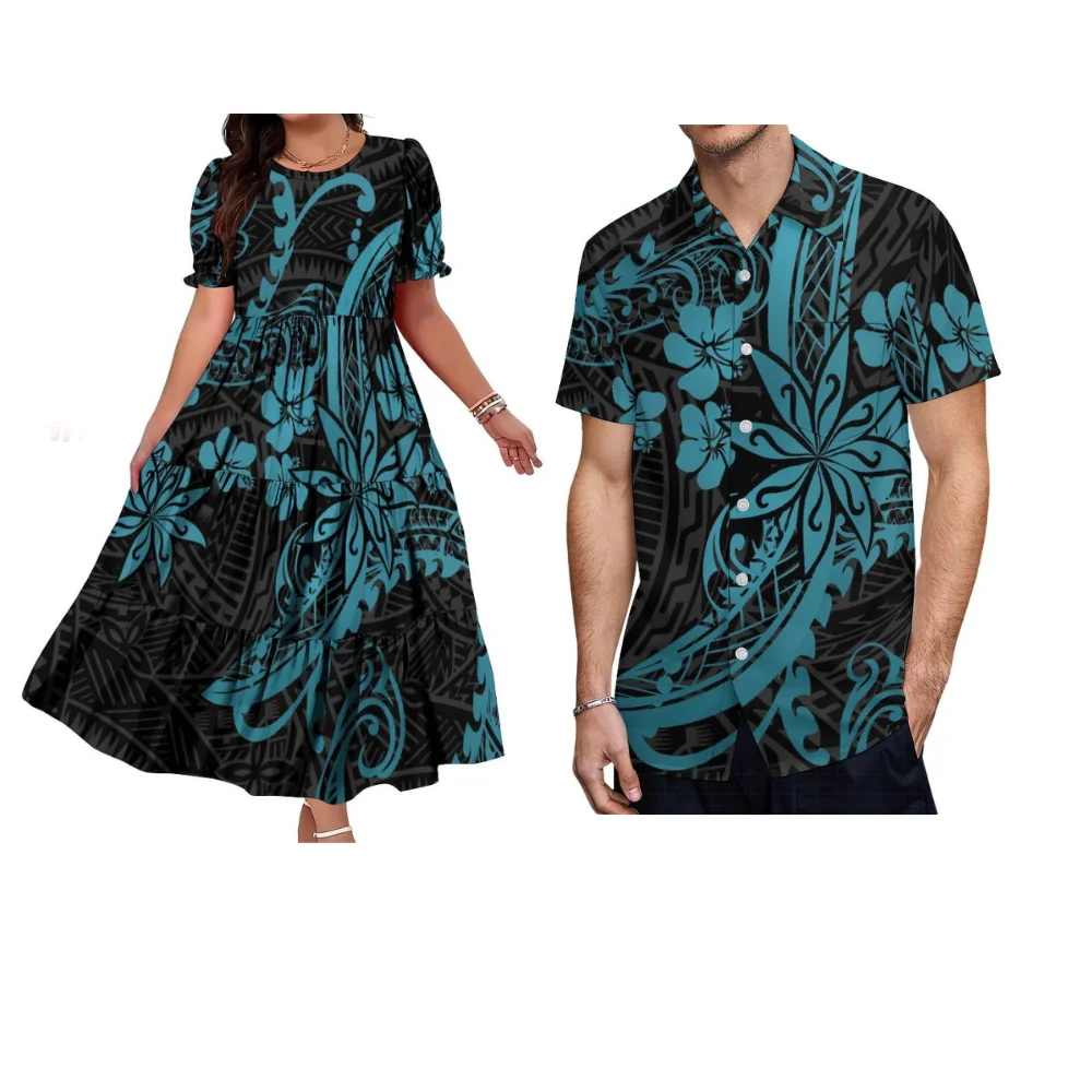 

Индивидуальный пошив: Элегантное длинное платье из мягкой ткани, летнее, в полинезийском стиле, с пышными рукавами, ретро, высококачественное, для торжественных случаев, повседневный наряд для пары.