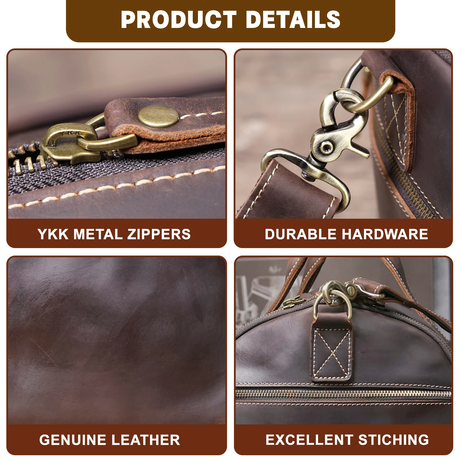 S.WORKER Echtleder-Reisetasche für Herren, große Kapazität, Vintage-Rindsleder-Reisetasche, Weekender-Sporttasche im Retro-Stil – Detail 18