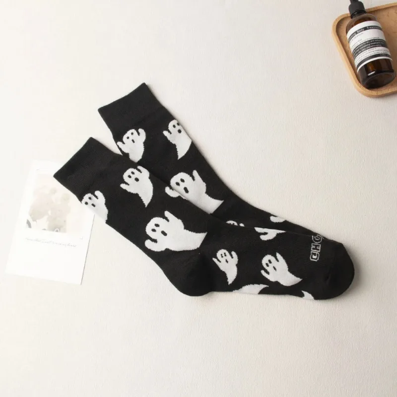 Halloween Harajuku Characteristic Couple Socks Funny Cosplay Outdoor trend Couple Sock Ghost Print Men/Women's Middle Tube Socks