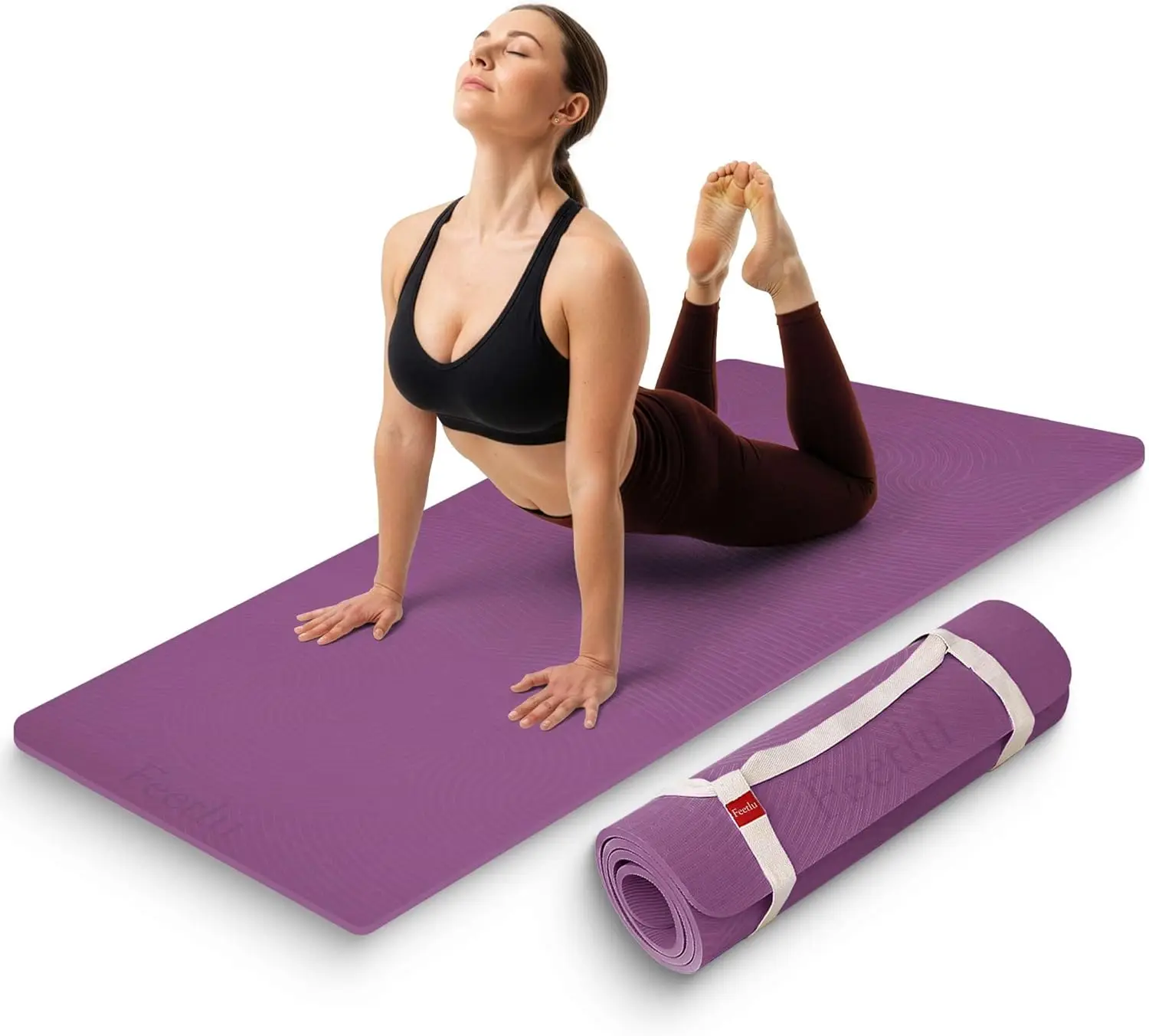 12mm Thick Non-Slip Yoga Mat - Cushioned for Joint Support, Durable & Includes Carrying Strap