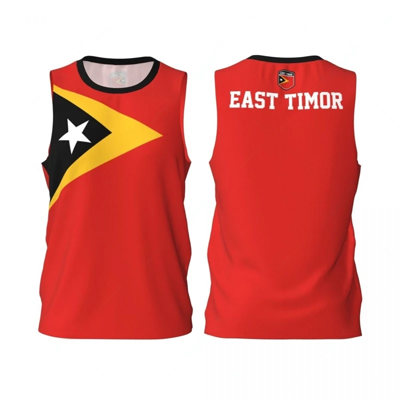 Fashion East Timor Flag Graphic Basketball Tank Tops Summer Casual 3D Printed Outdoor Sports Vest Loose Quick Dry Breathable Tee