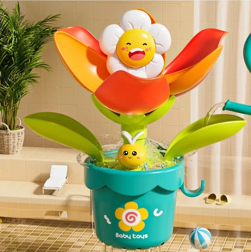 No Electric Baby Bath Sunflower Water Play Blooming Toy with Safe Kettle Suction Washroom Happy Sprinkler Bathroom Sprayer Gift