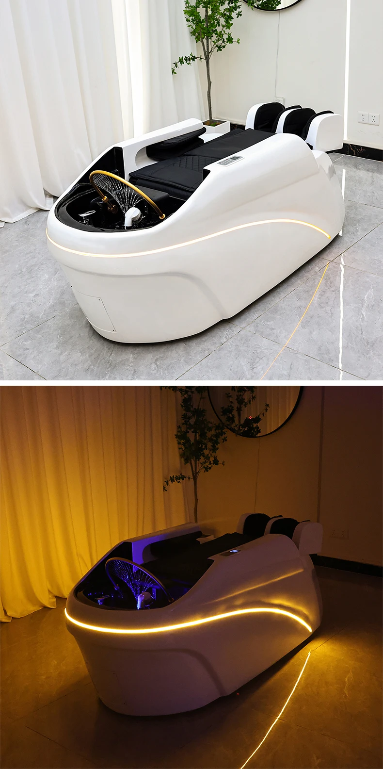 Salon-Kopfhaut-Spa-Shampoo-Massageliege aus Kunstleder, automatischer Massage-Shampoo-Stuhl, Haar-Spa-Ausstattung, langlebig – Detail 10