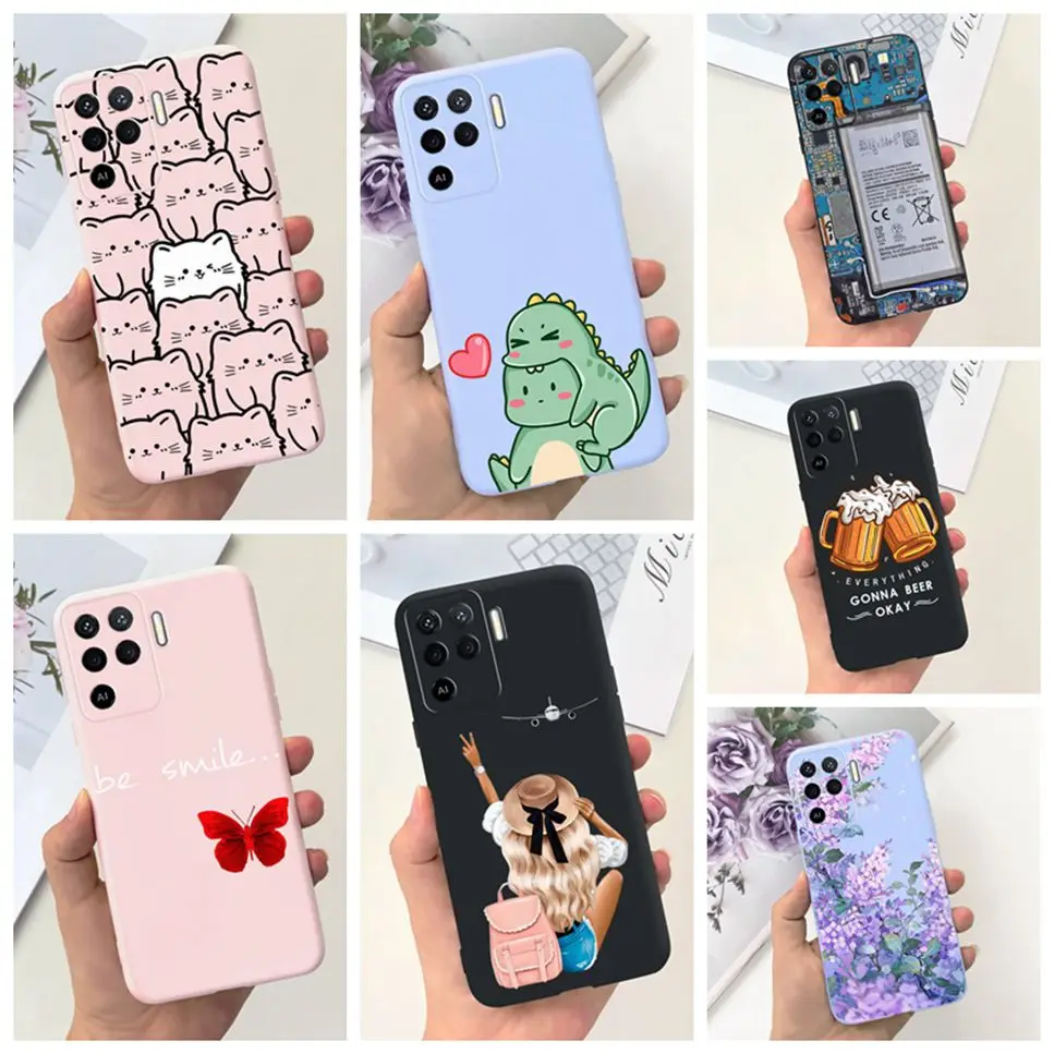 For Oppo A94 4G CPH2203 Case Cute Dinosaur Cat Flower Soft Silicone Back Cover For Oppo A 94 F19 Pro 4G 6.43