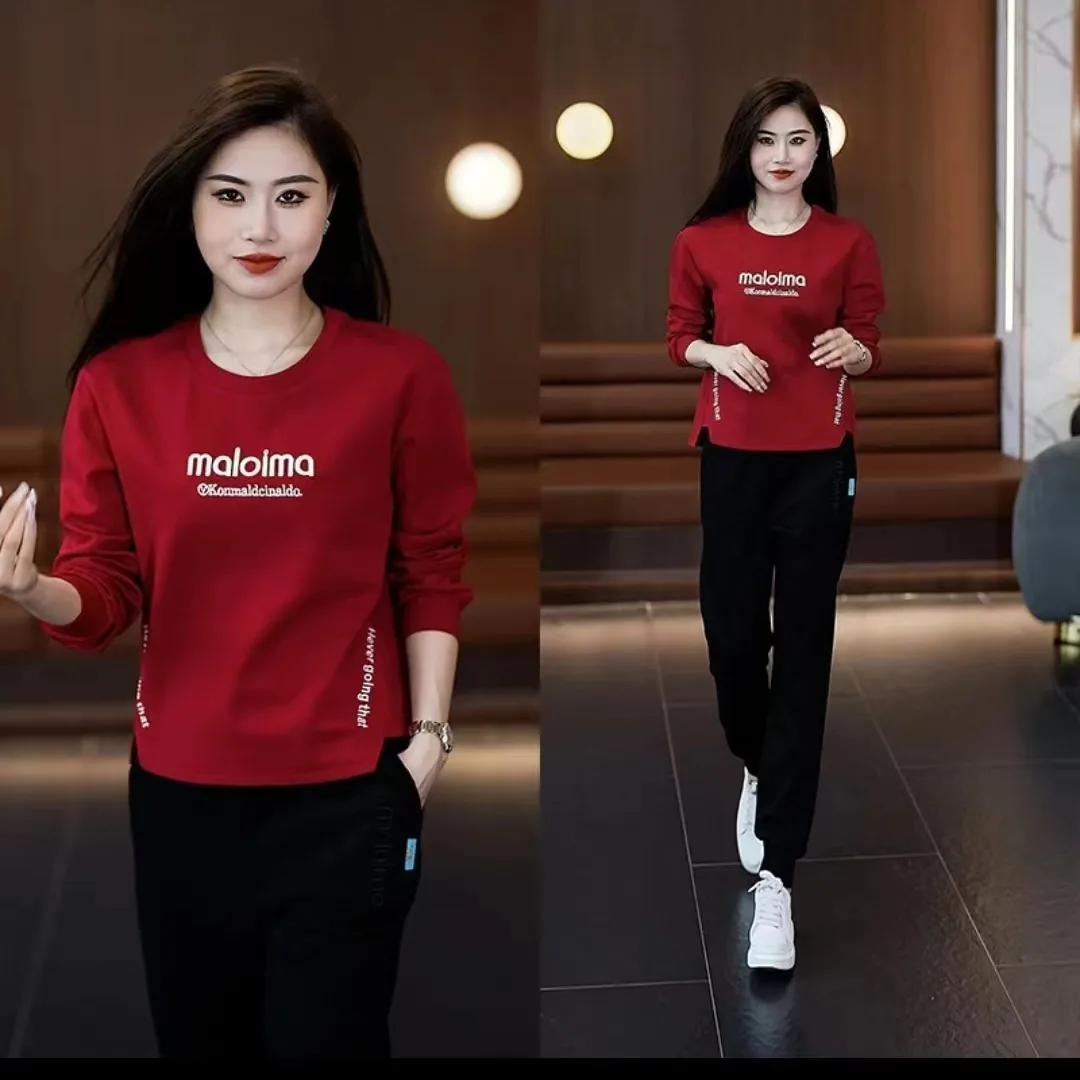 Slimming Effect Pure Color Letter Crew Neck Long Sleeve Women's Sweatshirt Casual Style Fashionable And Versatile Top