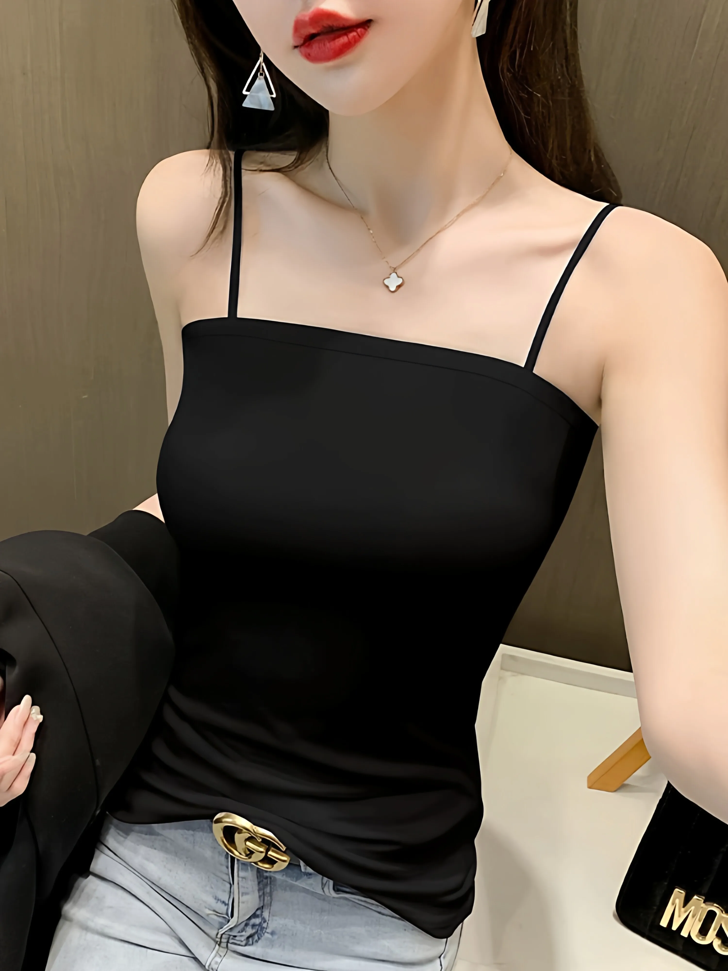 Women's Slim Fit Tank Top 95% Cotton Integrated Chest Pad Backless Vest Spring Summer New Style plus Size Inner Wear Outerwea...