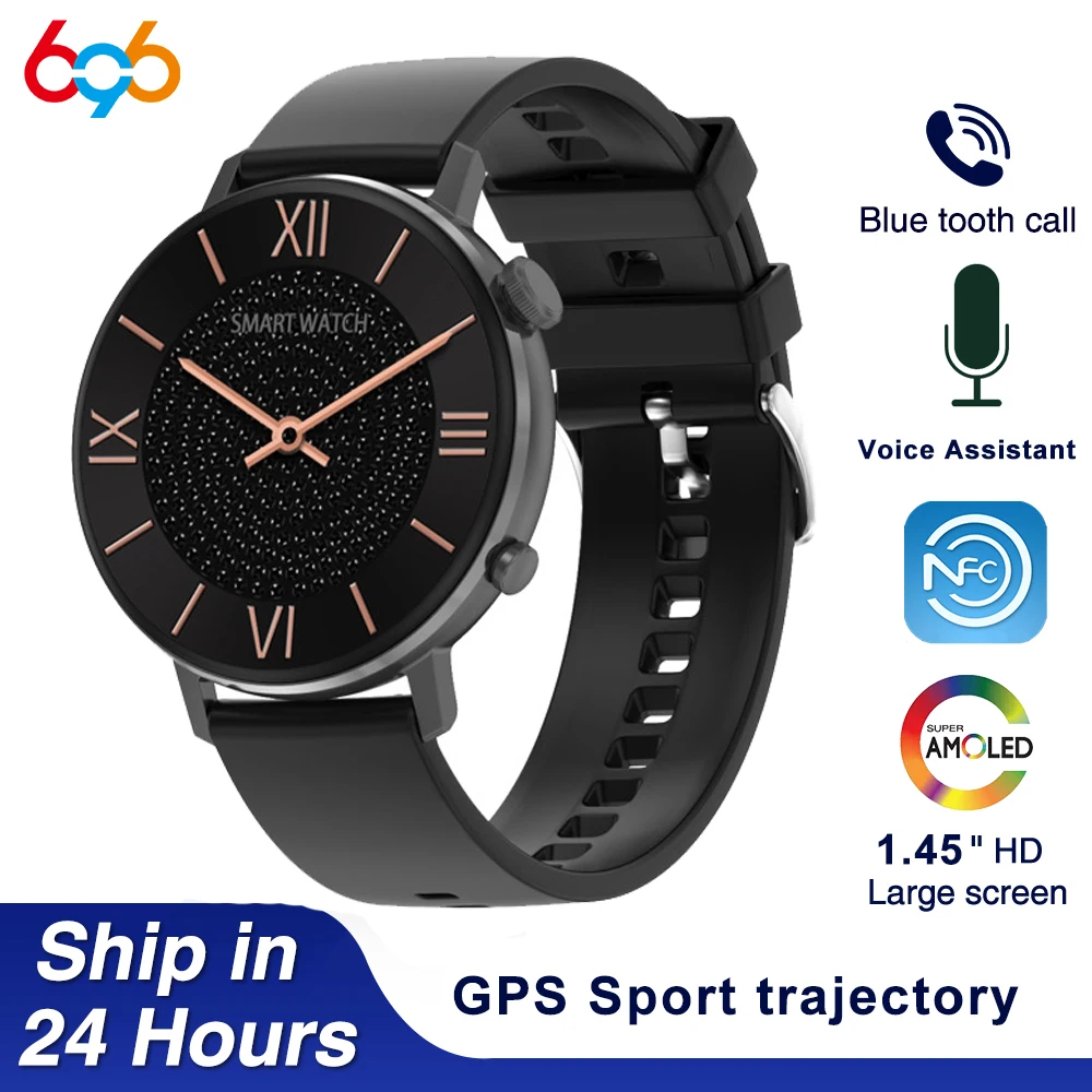 

1.45" AMOLED Screen Men Blue Tooth Call Smartwatch GPS Track Heart Rate Sports Fitness Watches NFC Waterproof Women Smart Watch