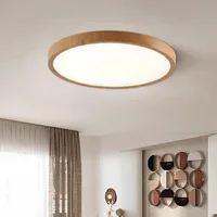 Modern LED Ceiling Light Circular Ultrathin Wood Grain Walnut Decorative Light Bedroom Dining Room Living Room Indoor Home Light 5