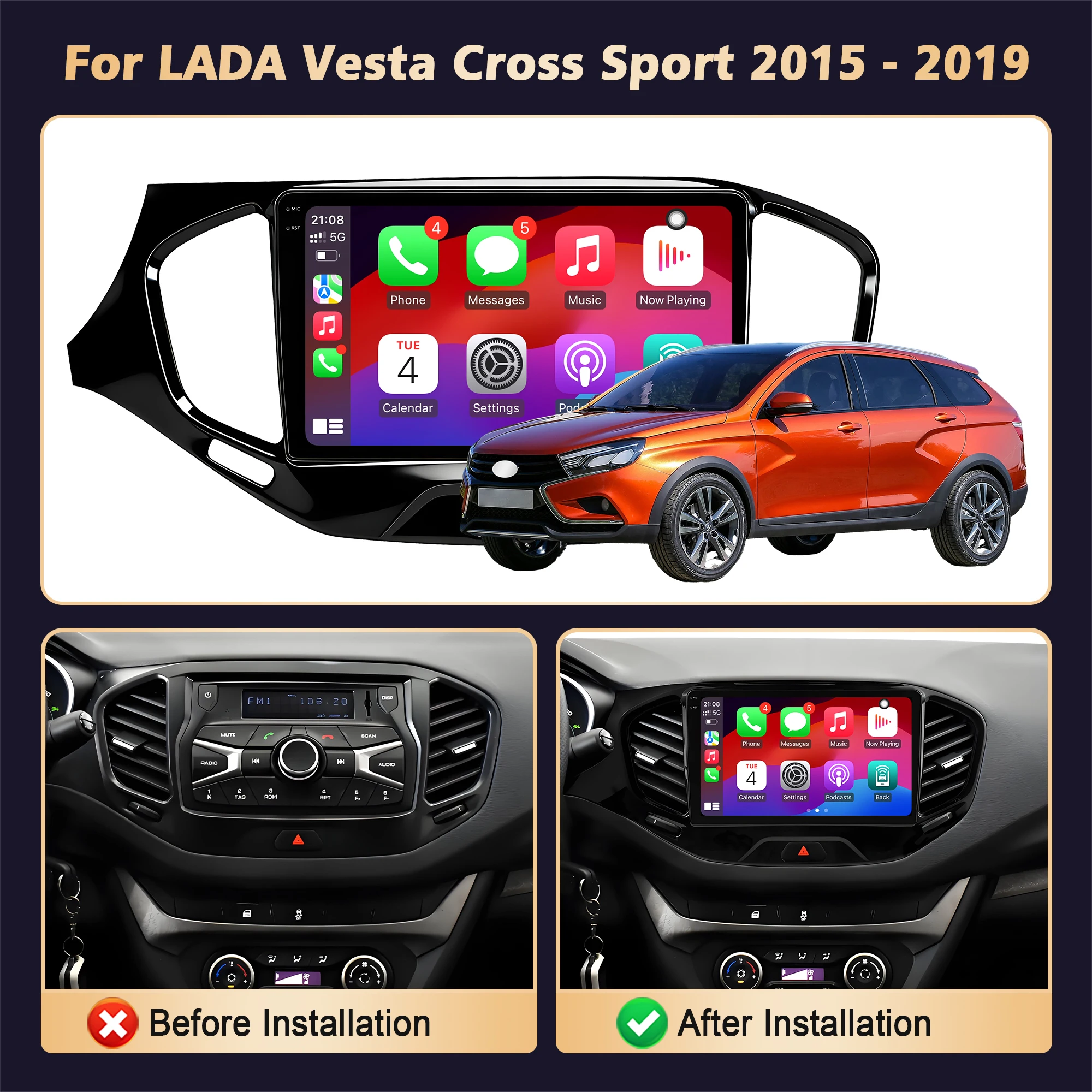 9”Car Radio Android 16 For LADA Vesta Cross Sport 2015-2019 BT Carplay Multimedia Navigation Head Unit 2K QLED Screen
