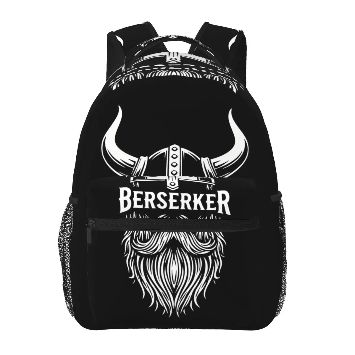 Viking Berserker Horned Helmet Beard Warrior Mascot Student Backpack School Bag Daypack for Men Women Bookbag Shoulder Bags