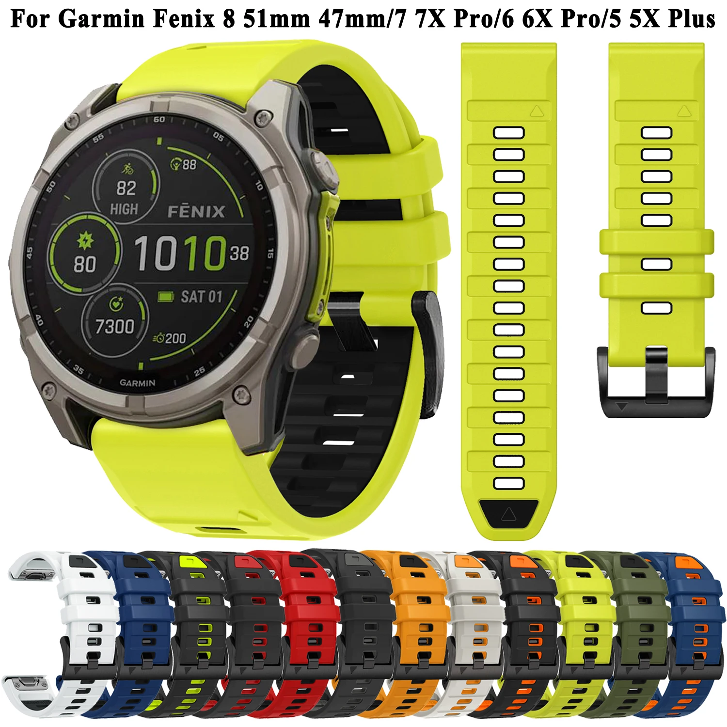 1:1 Fenix 8 Watchband For Garmin Fenix 8 47mm 51mm E 7 7X 6 6X 5 5X/Epix Pro/Enduro 3 QuickFit 22mm 26mm Silicone Strap Bracelet