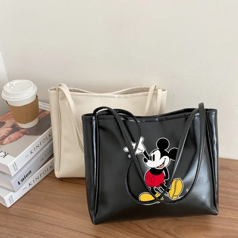 Mickey Minnie Leather Handbags Disney Lady Tote Bags Fashion Underarm Pouch Large Capacity Soft Retro Crossbody Backpack Portabl