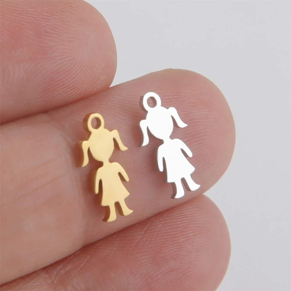 5pcs Tiny Stainless Steel Girl Boy Charms For Jewelry Making Supplies Wholesale Diy Handmade Necklace Bracelet Pendant Accessory