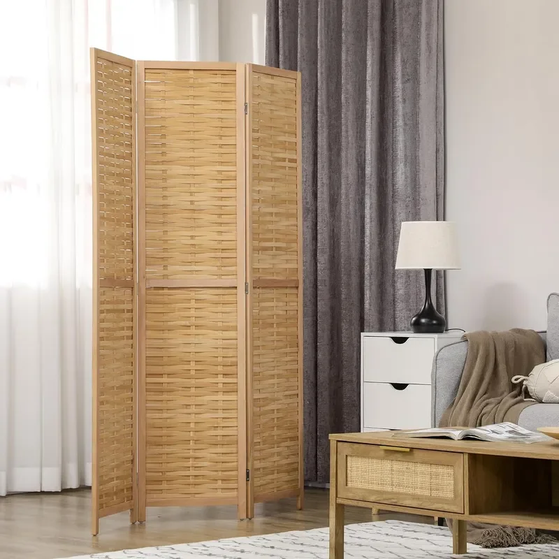 3 Panel Room Divider Bamboo Portable Folding 5.5 Tall Natural