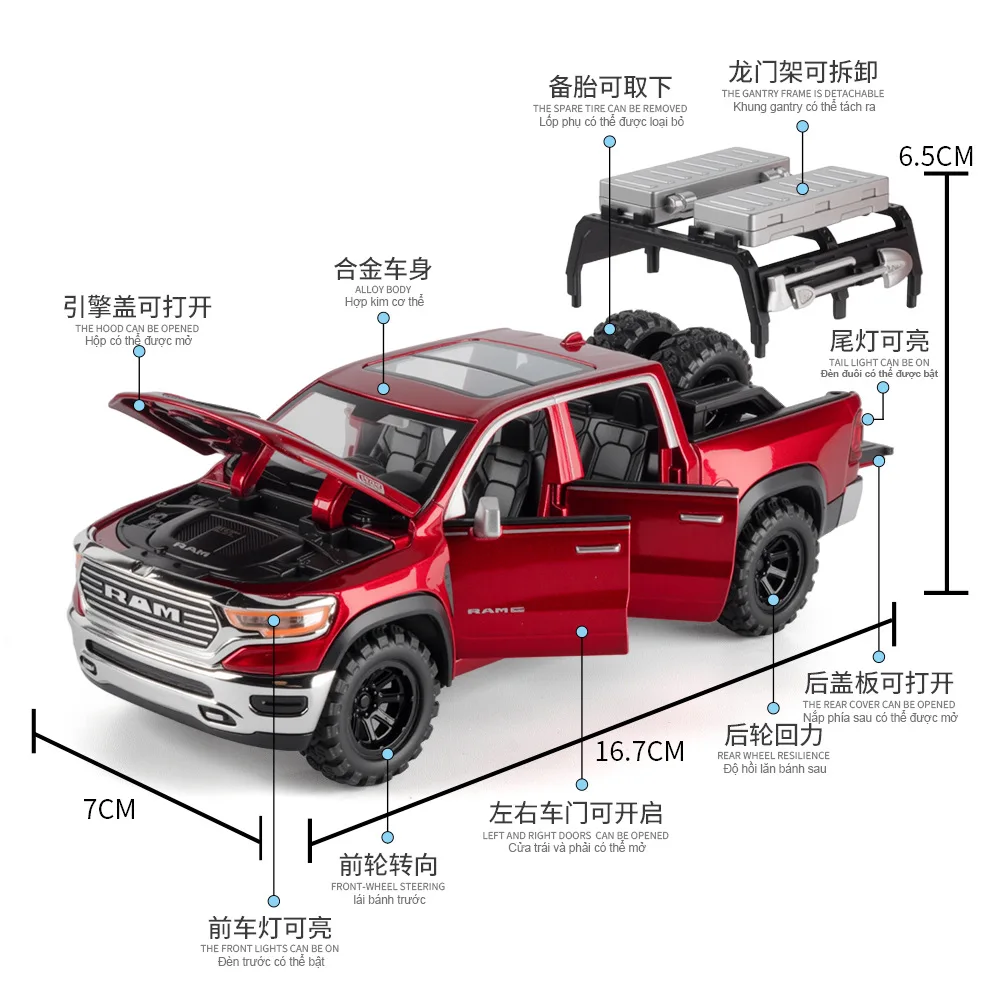 1:32 Ram 1500 TRX Mammoth Off Road Pickup Truck Alloy Diecast Model Car Sound And Light Pull Back Toy Car Present view 4