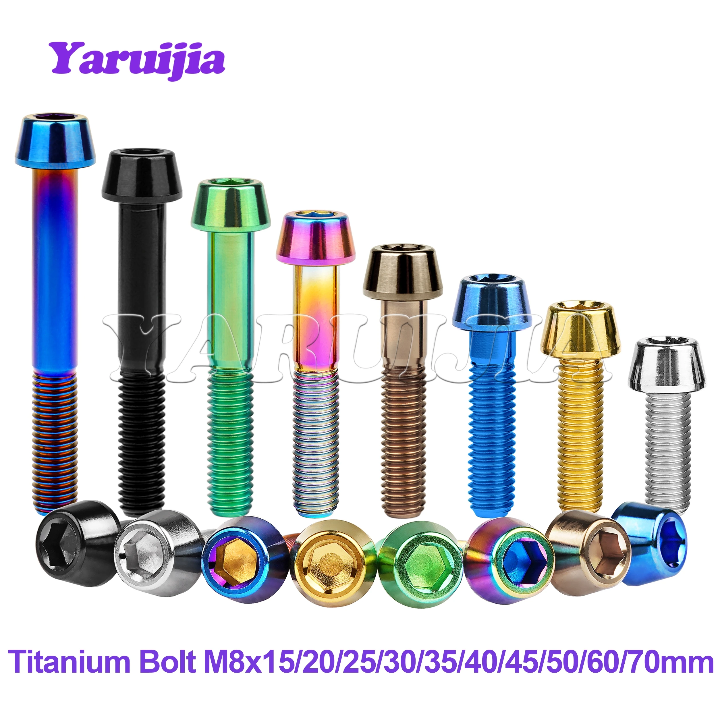 Yaruijia Titanium Bolt M8x15-70mm DIN912 Cylindrical Head Hex Screw is Used for Motorcycle Car Modification