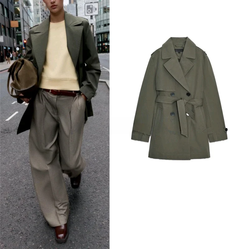 

Autumn Women's Long Sve Double Breasted Casual Windproof Water Repellent Coat with Belt Leisure Sle Commute Polyester Fiber